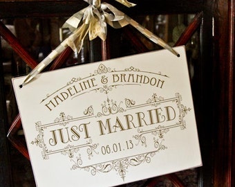 Custom Personalized Just Married Wedding Sign to hang on your exit vehicle or to display at your reception - 18x24