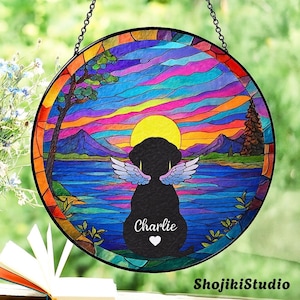 Custom Dog Memorial Stained Glass Suncatcher, Personalized Pet Loss Gift, Dog Remembrance, Sympathy Gift for Dog Lovers, Window Decor