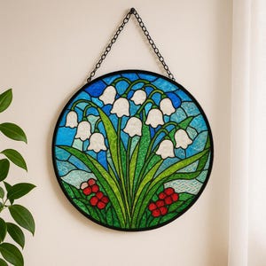 Stained Glass Lily of the Valley Suncatcher, Flower Window Hanging Decor, Home Decor for Flower Lovers, Handcrafted Floral Suncatcher