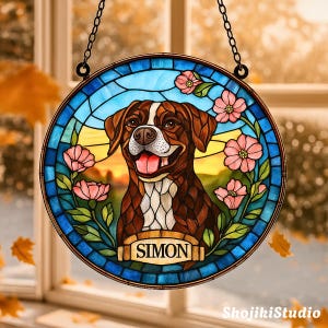 Custom Pet Portrait Stained Glass Suncatcher, Dog Memorial Gift, Personalized Dog Portrait , Pet Loss Keepsake, Window Hanging Decor