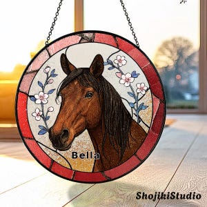 Custom Horse Portrait Stained Glass Suncatcher, Personalized Pet Memorial Gift, Horse Lover Keepsake, Pet Loss Sun Catcher, Window Hanging