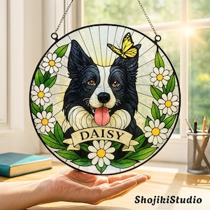 Custom Pet Portrait Stained Glass Suncatcher, Personalized Dog Memorial Gift, Pet Loss Keepsake, Custom Dog from Photo, Window Hanging Decor