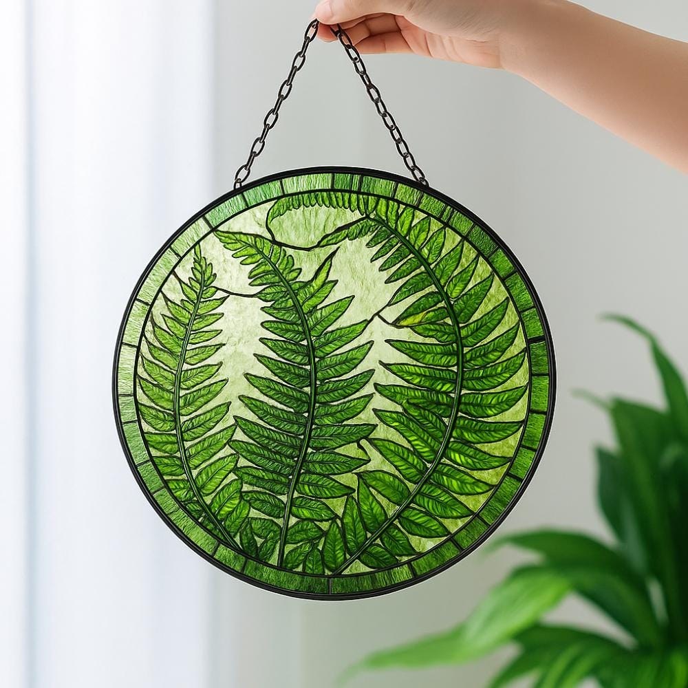 Fern Plant Stained Glass Suncatcher, Botanical Window Hanging, Plant Lover Gift, Nature-Inspired Home Decor, Plant Mom Ornament