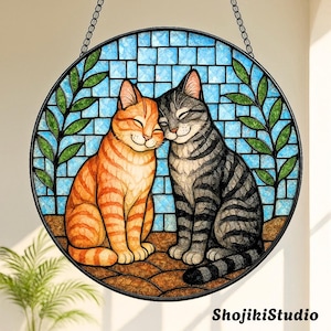 Colorful Cat Stained Glass Suncatcher, Window Hanging Decor, Cute Cat Lover Gift, Pet Window Art, Cat Themed Home Decoration, Gift for Her