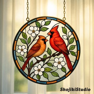 Cardinal Glass Suncatcher, Red Bird Window Hanging, Memorial Stained Glass Art, Cardinal Lover Gift, Bird Wall Decor, Home Keepsake