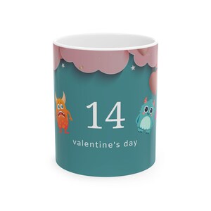 Valentine&#39;s Day Mug, Cute Monster Coffee Mug, Funny Valentine&#39;s Mug, Monster Lover Gift, Kawaii Monster Mug, Ceramic Mug, (11oz, 15oz)