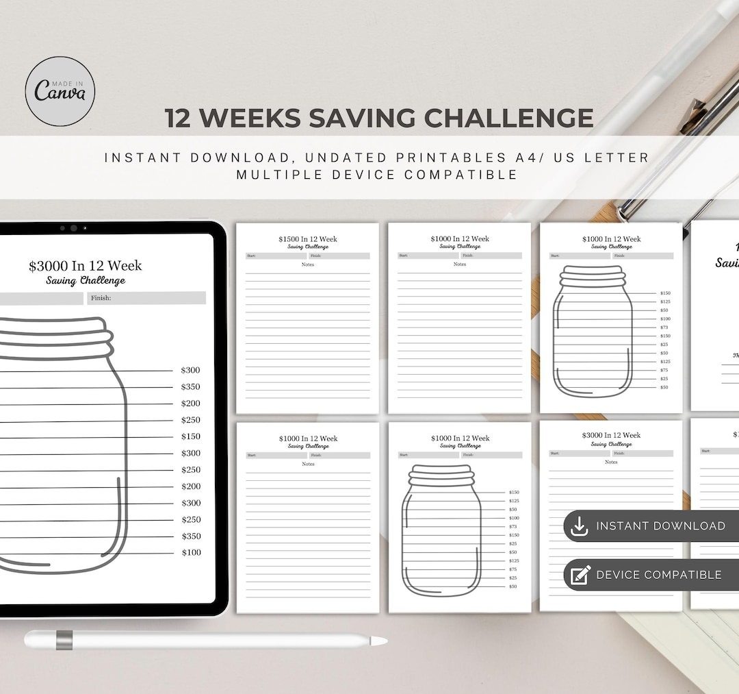 12 Weeks Savings Challenge Printable | Budgeting Tracker | Financial ...