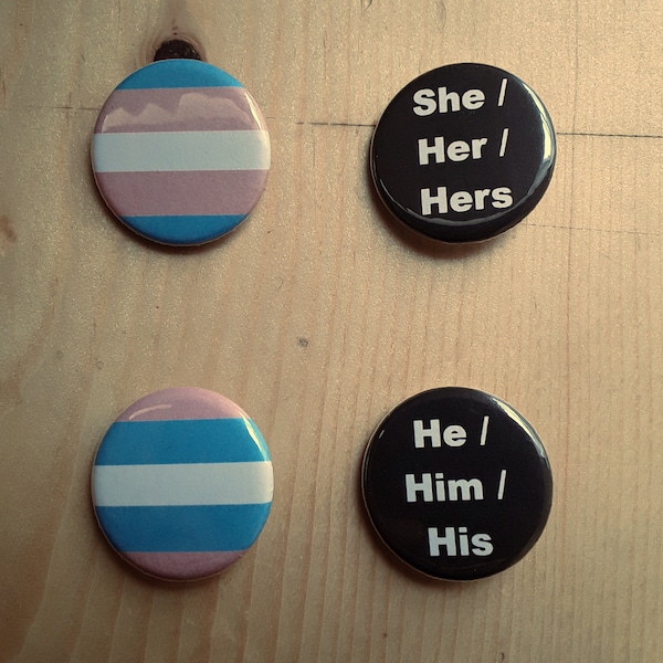 Trans Flag / Pronoun Buttons - 2pc LGBTQ+ Pride 1.25" pinback