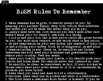 BDSM Rules To Remember Poster - 20 Things - Master / Dom - slave / sub - Sir / Daddy - Kink