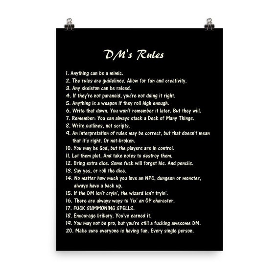 Dungeon Master's Rules Poster Explicit Dungeons and Etsy