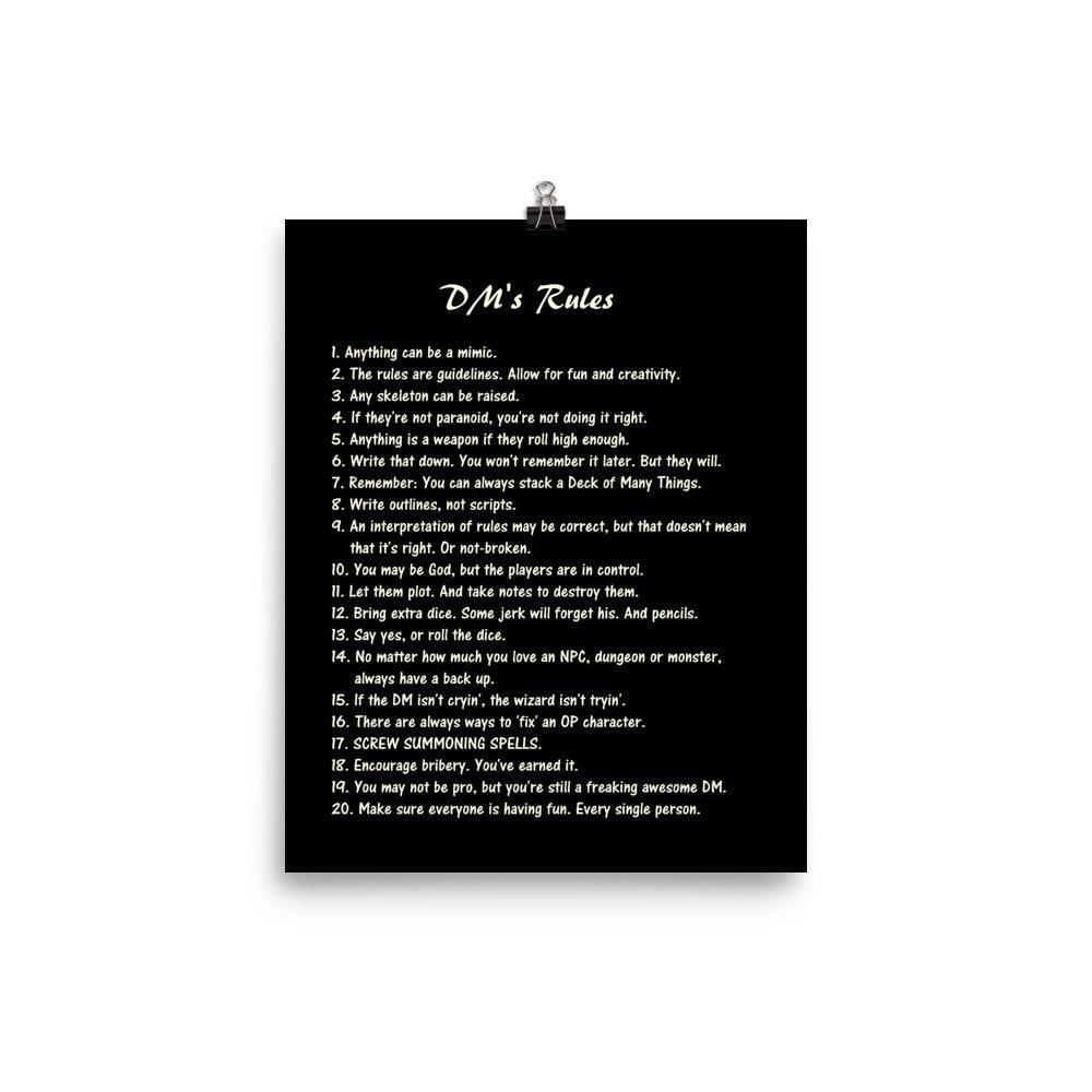 Dungeon Master's Rules Poster censored Dungeons and - Etsy