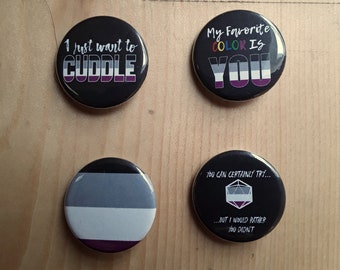 Asexual - 4pc LGBTQ+ Pride Button Pack - 1.25" buttons - Cuddle / Favorite Color / Ace flag / Certainly Try Button