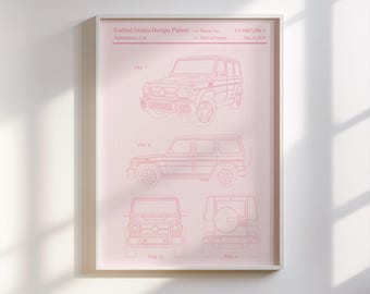 Mercedes G-Wagon Car Patent Print Pastel (Soft Pink) - Pink Car Wall Art, Trendy Feminist Car Decor, Vintage Car Decor, Digital Download