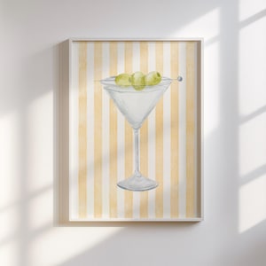 Sztuka ścienna Martini (żółta) - Pastelowa sztuka ścienna koktajlowa, żółte wydruki na wózki barowe Martini, wydruki na bary przybrzeżne, sztuka barowa, pobieranie cyfrowe