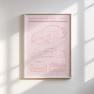 Impression brevet Porsche pastel (rose tendre) - impression d'art Porsche rose, décoration de voiture féministe tendance, décoration de voiture vintage, téléchargement numérique