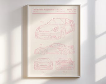 Porsche Patent Print Pastel (Pink) - Pink Porsche Art Print, Trendy Feminist Car Decor, Car Wall Art, Vintage Car Decor, Digital Download