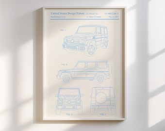 Mercedes G-Wagon Car Patent Print Pastel (Blue) - G-Wagon Blue Car Wall Art, Trendy Feminist Car Decor, Vintage Car Decor, Digital Download