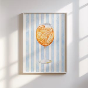 Aperol Spritz Wall Art (niebieski) - Pastel Cocktail Wall Art, Niebieski Aperol Spritz Bar Cart Prints, Wydruki Coastal Bar, Sztuka barowa, Pobieranie cyfrowe