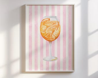Aperol Spritz Wall Art (Pink) - Pastell Cocktail Wandkunst, Pink Aperol Spritz Bar Warenkorb Drucke, Küstenbar Drucke, Bar Kunst, digitaler Download
