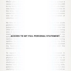 Peut inclure: Une page d'une d&eacute;claration personnelle pour un programme d'&eacute;tudes sup&eacute;rieures. Le texte porte sur l'int&eacute;r&ecirc;t de l'auteur pour la m&eacute;decine p&eacute;diatrique et son exp&eacute;rience de travail avec les enfants. Le texte mentionne &eacute;galement le d&eacute;sir de l'auteur de poursuivre une carri&egrave;re qui combine son amour de la m&eacute;decine avec sa passion pour aider les autres.