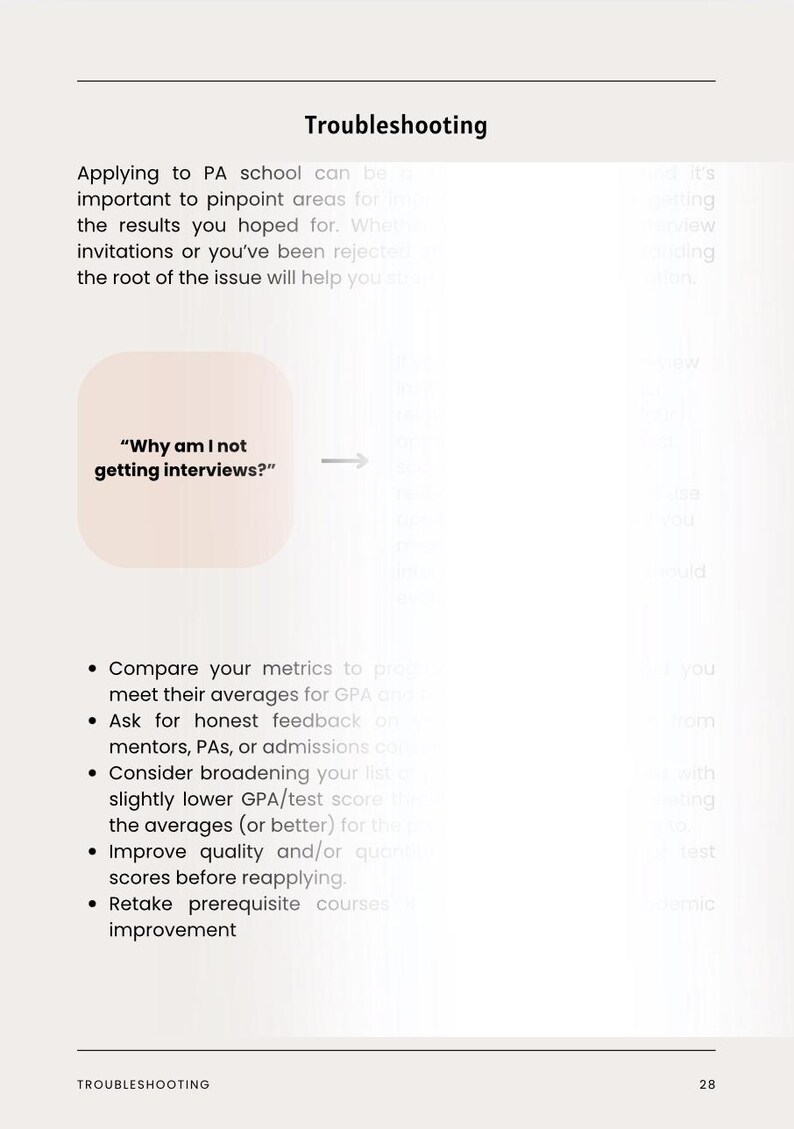 Peut inclure: Conseils de d&eacute;pannage pour les candidatures &agrave; l'&eacute;cole d'assistant m&eacute;dical. Le texte pose la question "Pourquoi ne suis-je pas interview&eacute; ?" et &eacute;num&egrave;re cinq &eacute;tapes &agrave; suivre pour am&eacute;liorer votre candidature.