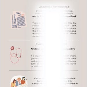Peut inclure: Un graphique avec le texte "Metrics that matter" et "Guidelines for a competitive applicant". Le graphique liste les performances acad&eacute;miques, la qualit&eacute; de l'exp&eacute;rience et les r&eacute;sultats aux tests standardis&eacute;s comme des indicateurs importants pour un candidat comp&eacute;titif. Le graphique comprend des illustrations d'une pile de papiers, d'un st&eacute;thoscope et de trois personnes assises &agrave; une table.