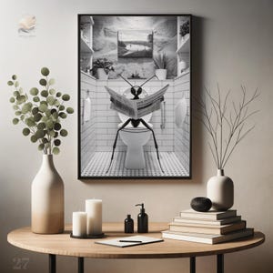 Ant Sitting on the Toilet Reading Newspapers, Funny Wall Decor, Animal Humor Prints, AI-Generated Product, Printable Bathroom Art
