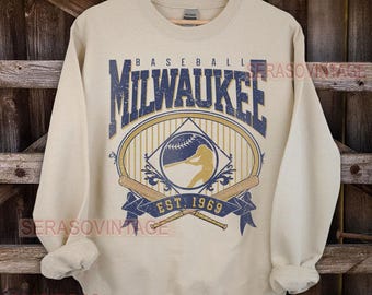 Sweat-shirt de baseball de Milwaukee, t-shirt de baseball, col rond de baseball vintage, t-shirt de baseball de Milwaukee, maman de baseball, cadeau de baseball personnalisé