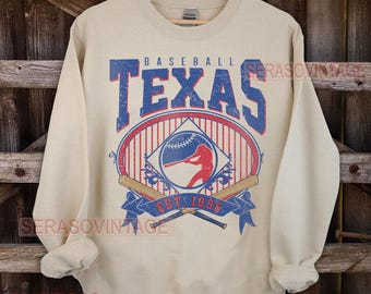 Texas Baseball-Sweatshirt, Baseball T-Shirt, Vintage Baseball Rundhalsausschnitt, Texas Baseball T-Shirt, Baseball Mutter, Benutzerdefinierte Baseball Geschenk