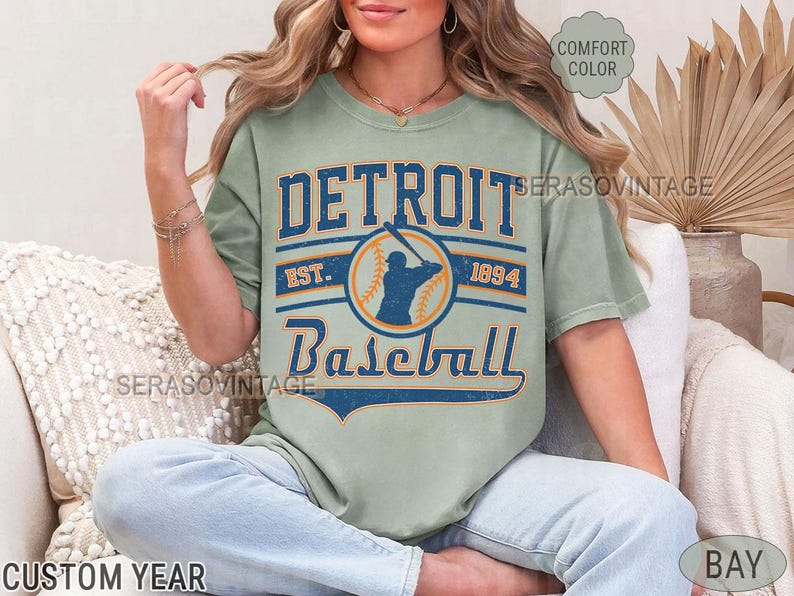 Detroit baseball comfort color t-shirt, baseballtröja, baseball comfort color-tröja, baseballmamma, Detroit baseballtröja bild 3