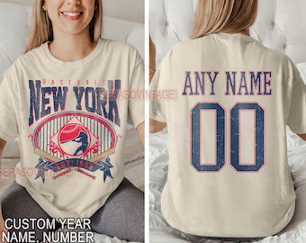 Gepersonaliseerde naam en nummer honkbalshirt New York, T-shirt honkbal New York, shirt honkbal New York, unisex T-shirt sweatshirt hoodie