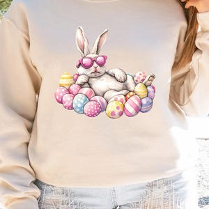 Happy Easter Sweatshirt, Womens Easter Shirt, Rabbit Shirt, Bunny Shirt, Funny Easter Shirt, Easter Gift, Cute Easter Eggs Shirt