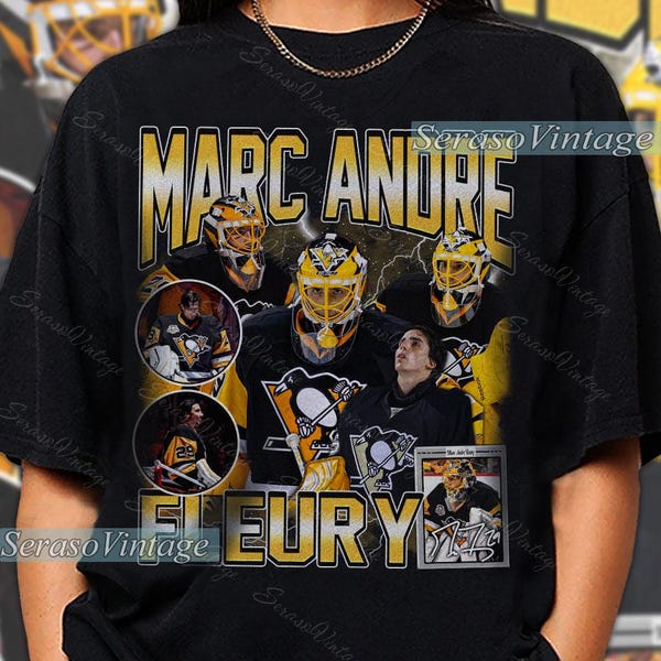 Shirt Marc Andre Fleury, Pittsburgh Hockey-sweater, shirt hockeyfan, T-shirt Fleury, Bootleg Rap-T-shirt, T-shirt hockeyspeler
