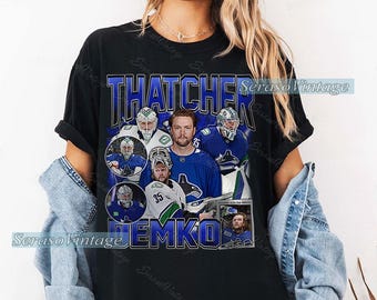 Maglietta Thatcher Demko, felpa da hockey di Vancouver, maglietta da tifoso di hockey, maglietta Demko, maglietta Bootleg Rap, maglietta da giocatore di hockey