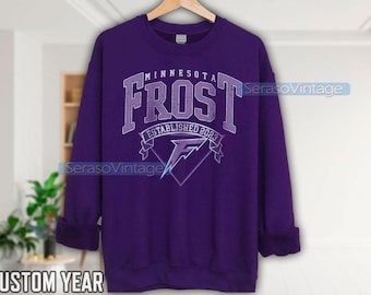 Moletom Minnesota Frost, gola redonda vintage Frost, camiseta para torcedor de hóquei do Minnesota, moletom feminino de hóquei, moletom retrô Frost dos anos 90