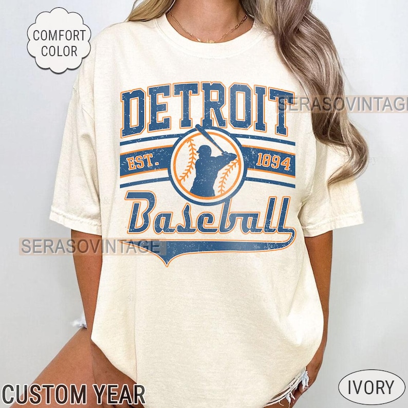 Detroit baseball comfort color t-shirt, baseballtröja, baseball comfort color-tröja, baseballmamma, Detroit baseballtröja bild 1