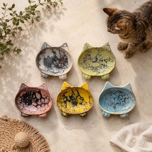Handmade Cat Bowl, Ceramic Cat Bowl, Cat Shaped Dish, Artisan Pottery Pet Bowl, Unique Glazed Cat Lover Gift, Cute Cat Bowls