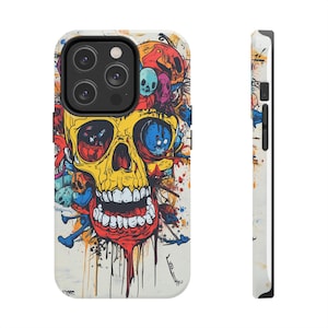 Estuche con diseño de calavera psicodélica / Funda para teléfono a prueba de golpes / Diseño de estilo retro / Agarre estético con grafiti