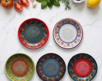 Rallador de cerámica hecho a mano, cuenco de cerámica colorido para jengibre, plato para aceite de oliva
