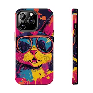 Étui pour portable avec motif de chat graffiti | Étui mince pour téléphone en cuir | Conception durable et faite main | Style de bracelet bohème | Esthétique d'icône de rue