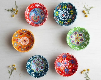 Handmade Rainbow Ceramic Dipping Bowls Set of 6 – Pottery Mini Set