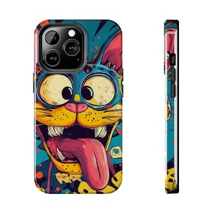 Custodia teschio coniglio psichedelico / Custodia antigraffio premium / Design slim fit personalizzato / Impugnatura in pelle anticata / Stile graffiti pop