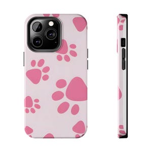 Roze telefoonhoesje Paw | Zachte premium hoes | Magnetische slanke hoes | Minimalistische huisdierenliefhebberstijl | Pastelkleurige dierenprint