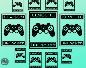Level Unlocked svg Bundle, Birthday Boy svg Cut Files, Perfect for Gamers, for Kids Aged 5-15, svg, png, dxf, eps, pdf Files, 11 Design