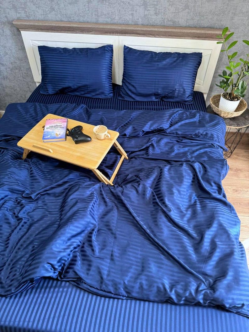 Satin Bedding Set | Soft Luxury Duvet Cover + Sheets + Pillowcases | Twin, Full, Queen Sizes | Gift for Home | Handmade in Ukraine Blue