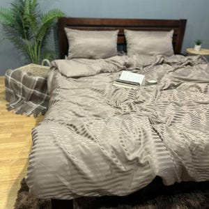 Satin Bedding Set | Soft Luxury Duvet Cover + Sheets + Pillowcases | Twin, Full, Queen Sizes | Gift for Home | Handmade in Ukraine Beige