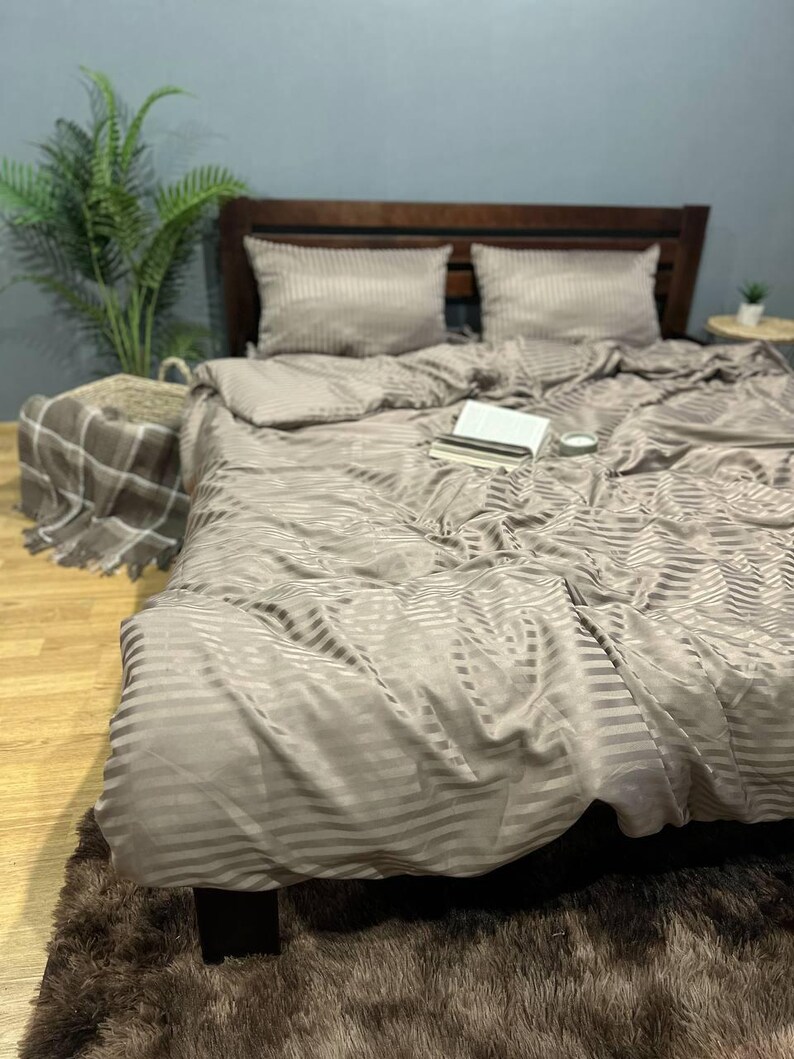 Satin Bedding Set | Soft Luxury Duvet Cover + Sheets + Pillowcases | Twin, Full, Queen Sizes | Gift for Home | Handmade in Ukraine Beige