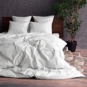 Satin Bedding Set | Soft Luxury Duvet Cover + Sheets + Pillowcases | Twin, Full, Queen Sizes | Gift for Home | Handmade in Ukraine White