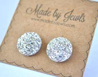 Silver Faux Druzy Stone Hypoallergenic Button Stud Post Earring Bridesmaid Gift