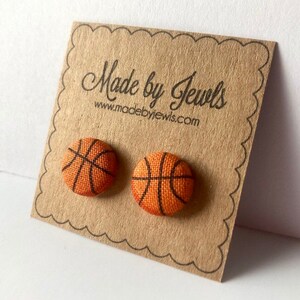 Basketball Earrings Sports Jewelry Handmade Fabric Covered Post Studs Gift for Coach Girls Basketball image 2